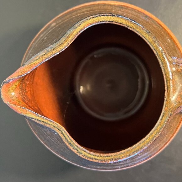 Handcrafted Hand Thrown Studio Clay Pottery Rounded & Ribbed Water Pitcher - Picture 14 of 16